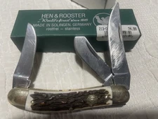 Hen & Rooster Stag Sowbelly Stockman Knife 213-DS/OR    W/ Boxy.