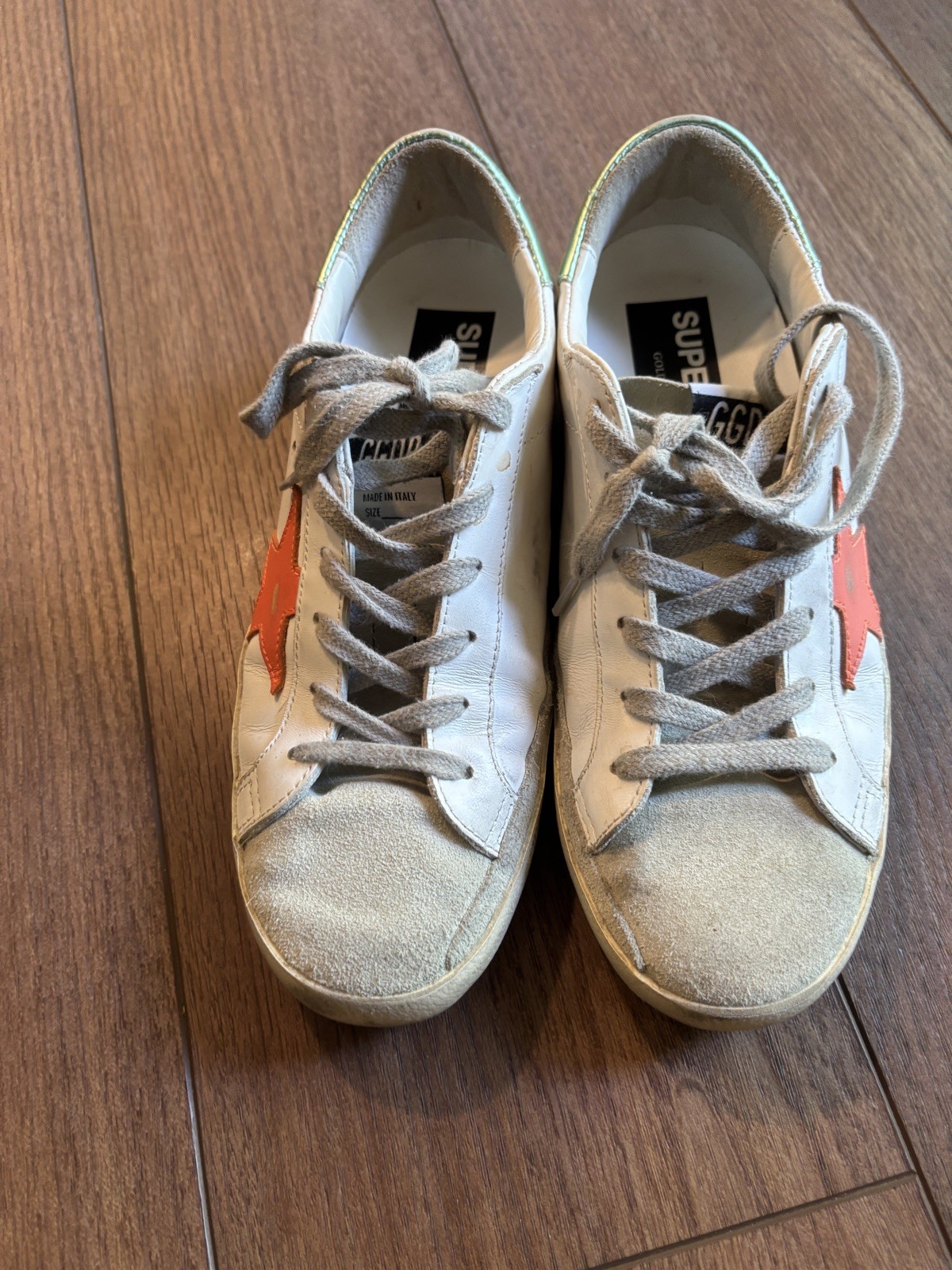 Golden Goose Superstar Orange White Never Stop Dreaming Euro Size 38