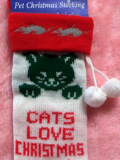 Cat Kitty Christmas Stocking BRAND NEW 18" Soft Knit Pet Holiday White