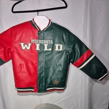 Vintage Minnesota Wild vinyl Leather Jacket Mighty Mac Sport Youth M,(12-14)