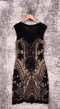 Sue Wong Nocturne Dress 6 Womens Black Beaded Embroidered Lace Sheath