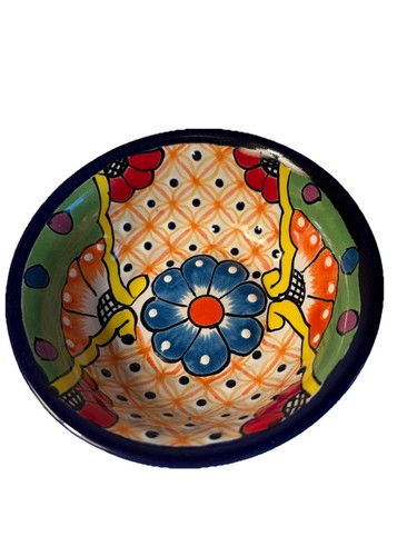Juego de 2 cuencos de cerámica mexicana Talavera 5" X 2” florales brillantes - Imagen 4 de 13