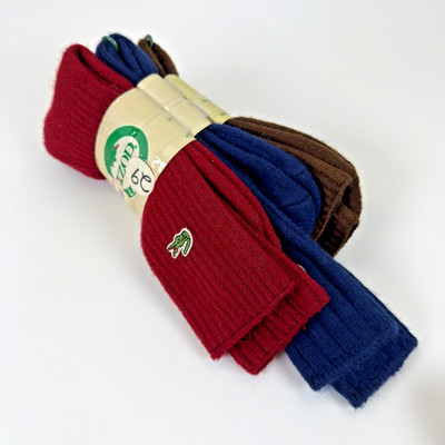 Vintage Izod Lacoste Crew Socks Red Blue Brown (3 Pair) Sz 10-13 Orlon 123101