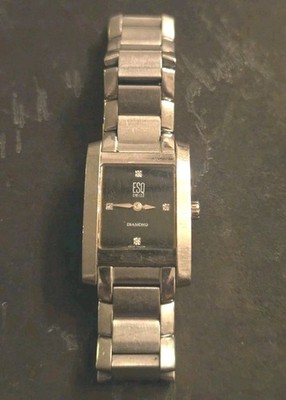 ESQ by Movado Swiss Quartz Rectangular Watch Black Dial Diamond Markers