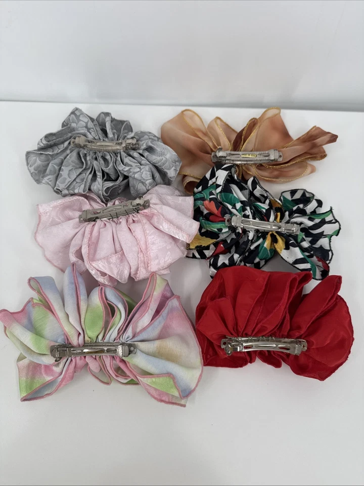 Vintage 90s Bow Hair Spring Clip Barrettes Lot of 6 Floral Satin Multi Chiffon - Image 2 of 4