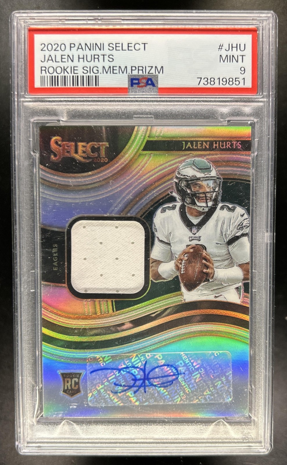 2020 Select Jalen Hurts Rookie Memorabilia Jersey Prizm Auto RC #/199 PSA 9 view 1