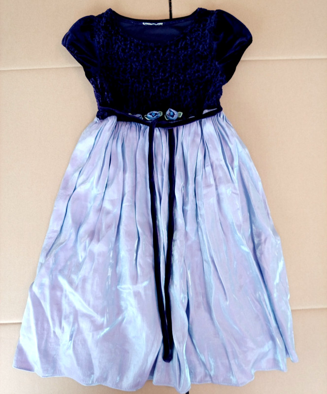 Vintage Girls Purple Velvet Fairy Party Dress Iridescent Skirt Short Sleeve