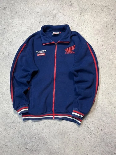 Vtg Honda Motul CBR Fireblade Navy Fleece Jacket Size L Embroidered Logo image 11