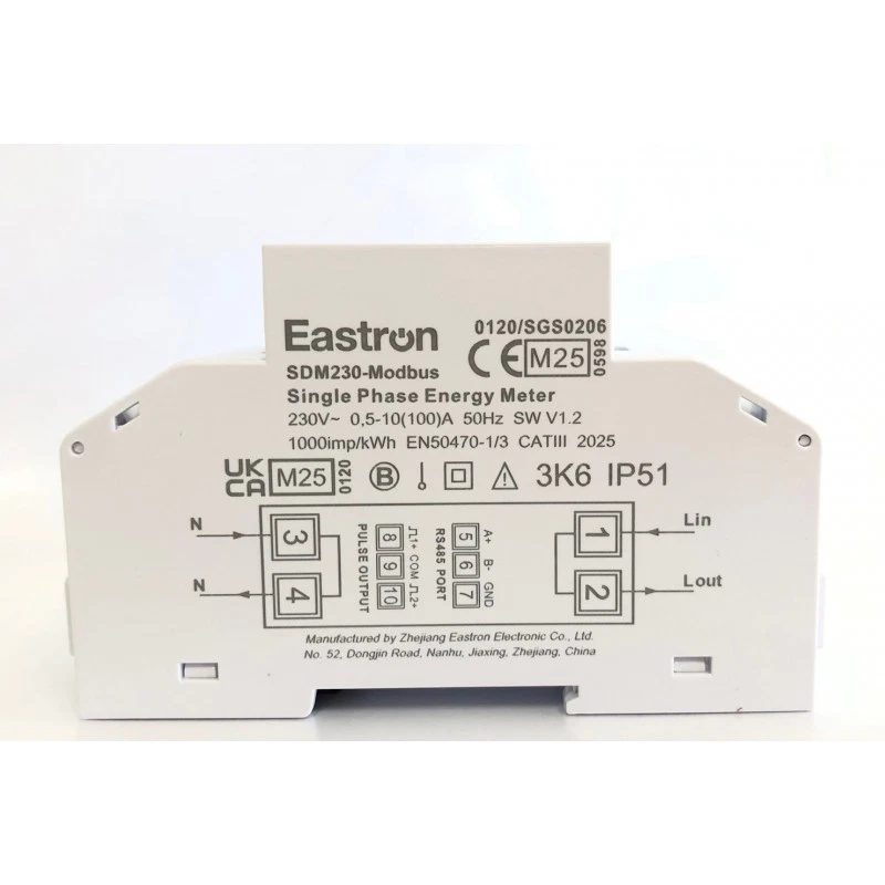 Eastron SDM230 Modbus Contatore di Energia certificato MID AC Multifunzione 100A
