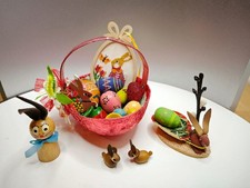 DDR Osternest Osterkörbchen Sebnitz Küken Osterhase Deko Holzfigur Erzgebirge 