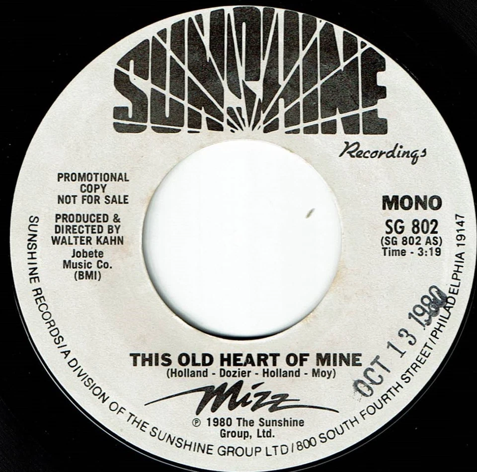 Motown revived MIZZ "This Old Heart Of Mine" SUNSHINE M- Promo Mono/Stereo 1980 - Image 2 of 3