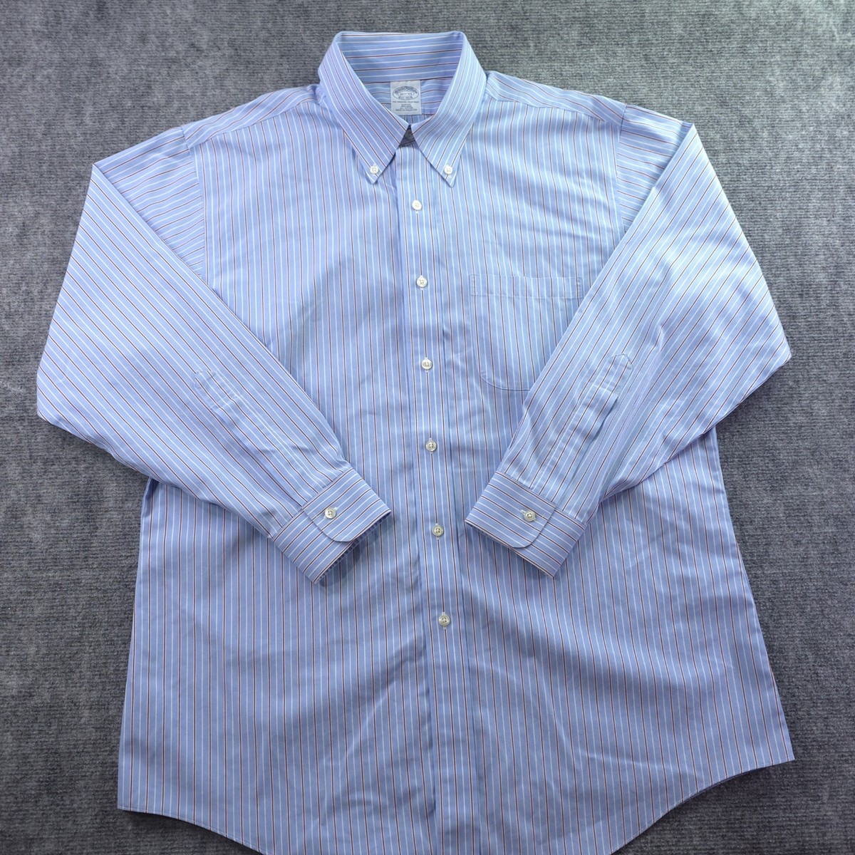 Brooks Brothers Dress Shirt 16.5 33 Slim Fit Non Iron Blue Red