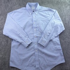 Brooks Brothers Dress Shirt 16.5 33 Slim Fit Non Iron Blue Red Striped Button