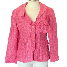 Lafayette 148 New York Pink Tweed Blazer Jacket with Rosette Detail Womens Sz 6