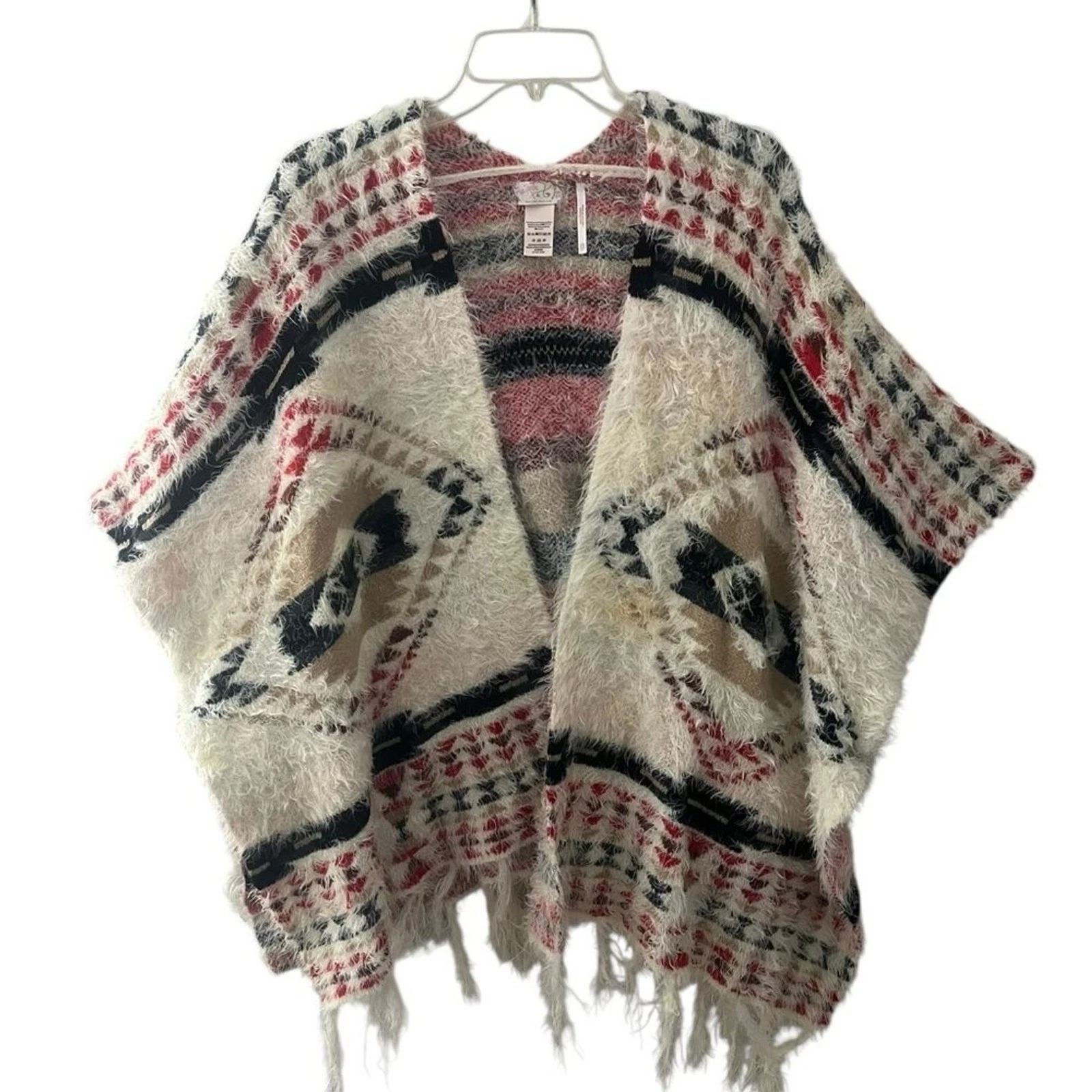 Free People Canyonland Fringe Kimono Poncho Aztec Southwestern OS Boho Chic