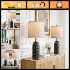 20.5" Black Modern Ceramic Bedside Lamp Set of 2 - Stylish Bedroom  Living Room