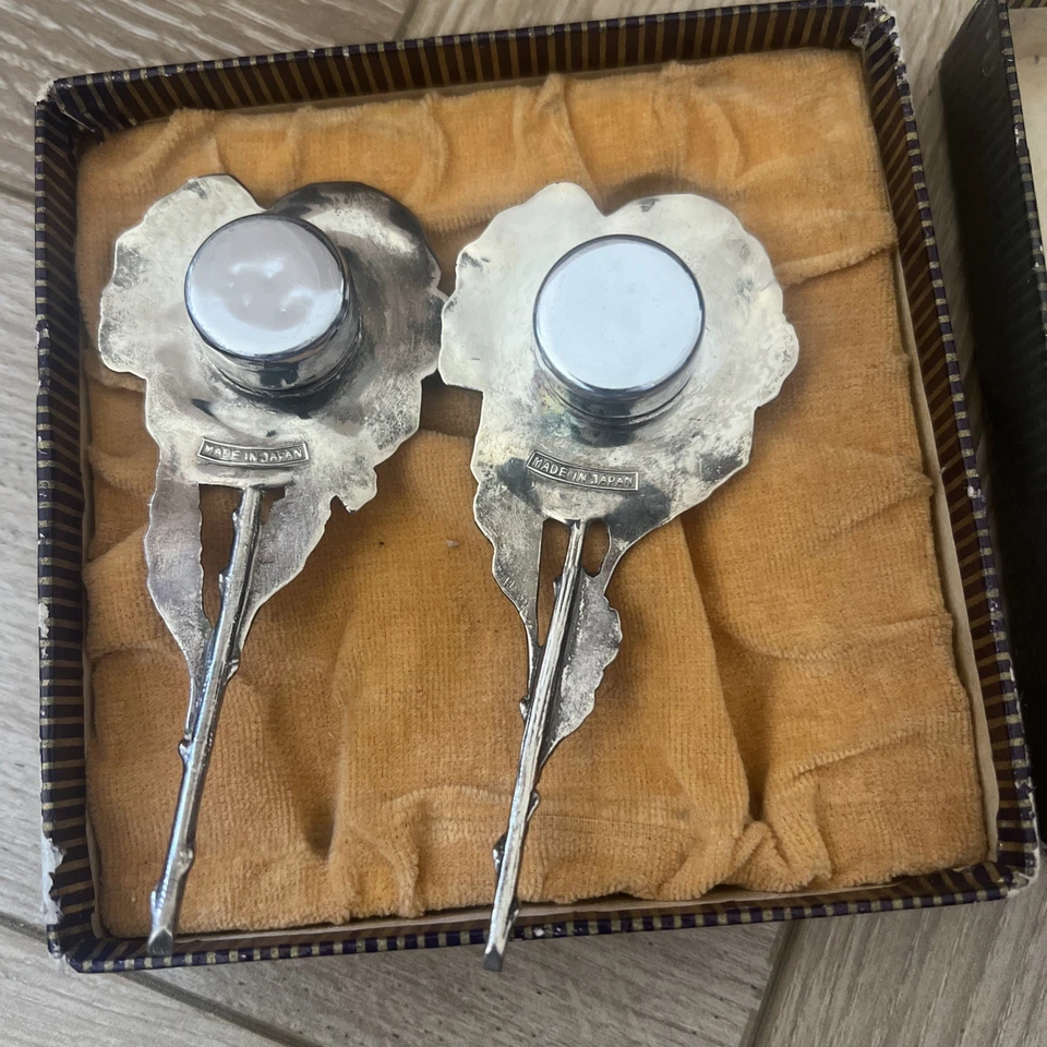 Винтажные Цветочные Солонки и Перечные Шейкеры Серебро Японский Стиль Repousse Редкие - Изображение 2 из 4