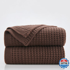 Douceur Brown Cable Knit Throw Blanket for Couch Soft  Cozy Acrylic Yarn