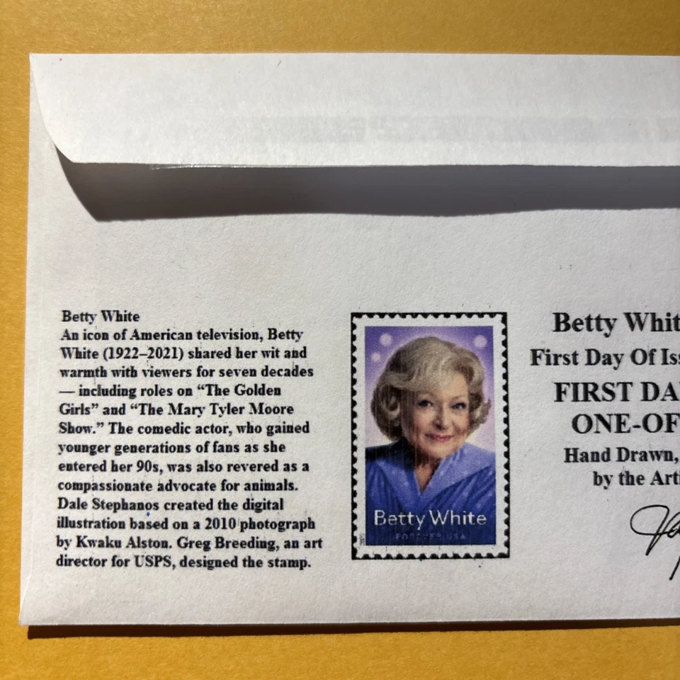 2025 Betty White Forever Stamp C107 Silhouette Head With Yellow Rose FDC/OOAK - Image 4 of 4