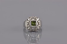 Sterling Silver Raised Openwork Framed Green Peridot Band Ring 925 Sz: 7