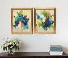 Set Of Two Orange Blue Yellow Abstracts Gold ...