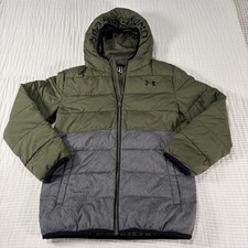 Under Armour Jacket Youth Boys Large Green Gray Colorblock Puffer Winter Coat