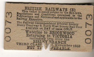 Railway Ticket BR(S) RCTS Bisley Tramway & South West Surrey Rail Tour 1952