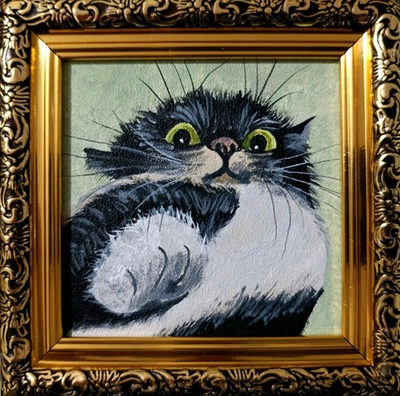 #ad ORIGINAL Oil Painting Cat Animal Pet Miniature Handmade Contemporary Wall art $42.00