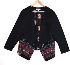 Coldwater Creek Patchwork Open Front Jacket Size Lg Black Lined Southwest Classy