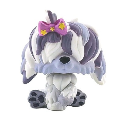 LITTLEST PET SHOP #465 White Gray Shaggy Sheepdog Dog Covered Eyes