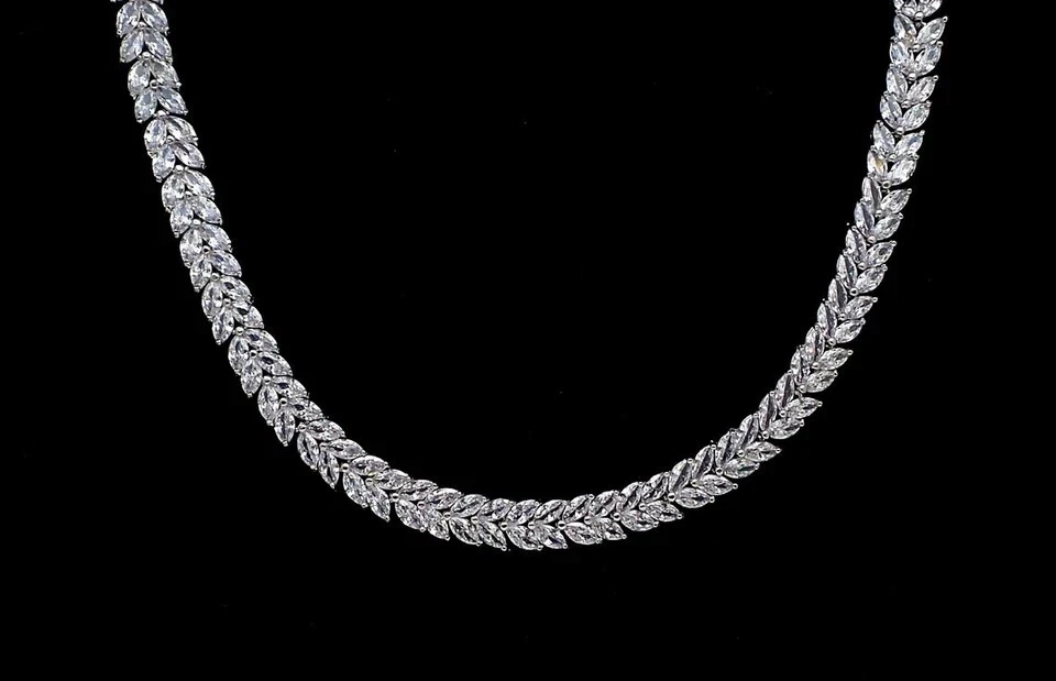 34ct Lab Created Marquise Diamond Women's Wedding Necklace 14K White Gold Plated - Image 2 of 4