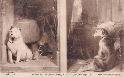 KÜNSTLER-AK HUNDE signiert Edwin Henry Landseer (Low Life, High Life) England
