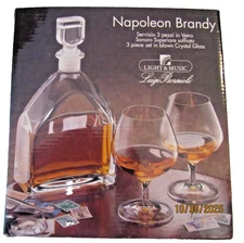 Luigi Bormioli Italy Napoleon Brandy Decanter and 2 Glasses Set New in Box 27oz