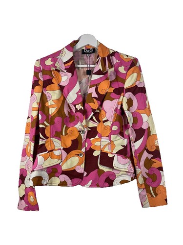 D&G, Giacca blazer lino D&G Dolce & Gabbana anni 90 vintage stampa multi retrò 30/44 S