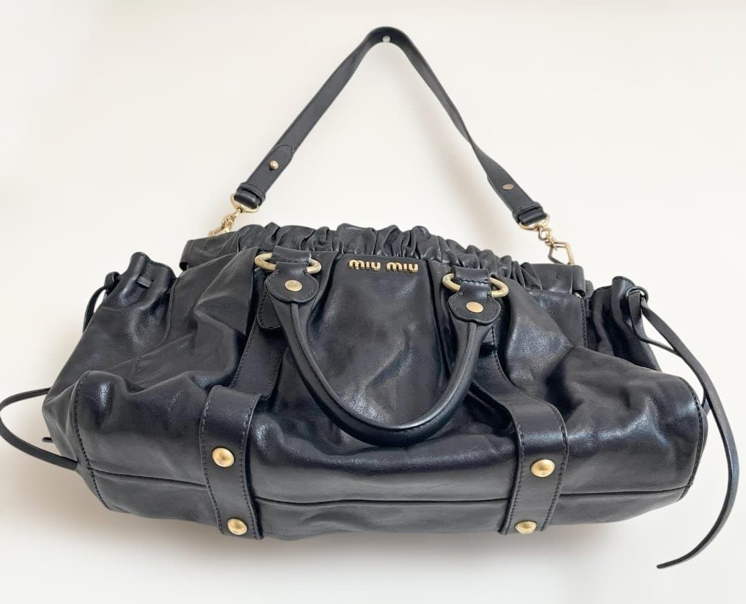 miumiu VITELLO LUX サイドリボン 2wayバッグ 黒 MIU MIU Vitello Lux Ribbon Leather 2Way Handbag Shoulder Bag Black