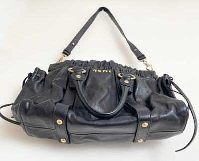 MIU MIU Vitello Lux Ribbon Leather 2Way Handbag Shoulder Bag Black