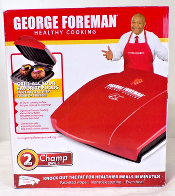 2010 NIB George Forman Champ Grill For Healthy Cooking - Red Case - See Below