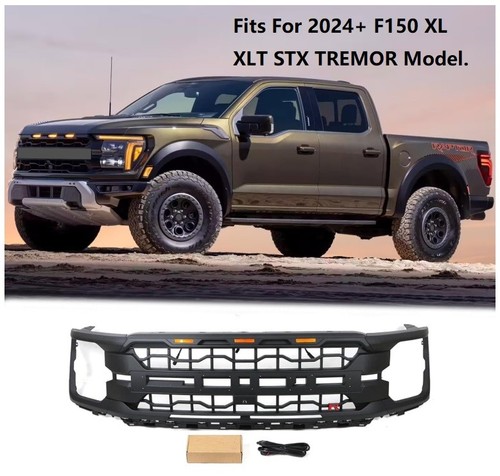 For 2024 2025 Ford F-150 STX XL XLT TREMOR Front Bumper Upper Grille Amber Light