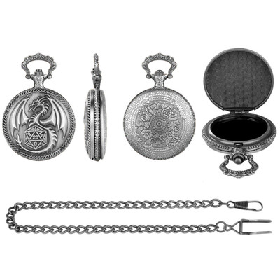 Mini-Würfelset mit Taschenuhr aus Metall in Schachtel - Dragon Guild