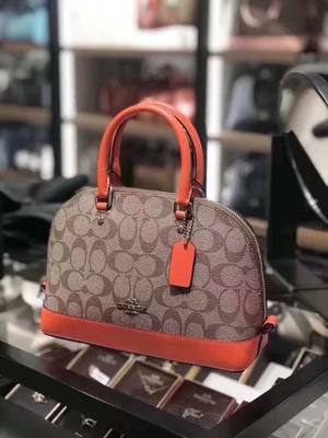 Mini Dome Satchel Bag Signature Canvas Brown Orange Trim Zip