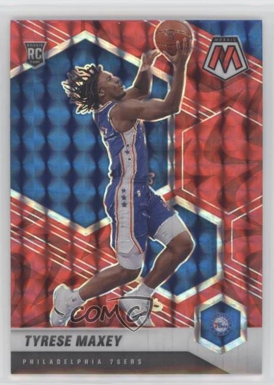 2020-21 Panini Mosaic Reactive Red Prizm Tyrese Maxey #203 Rookie RC 0su2