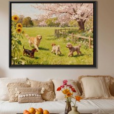 Golden Retriever Dog Landscape Oil Painting Canvas Print Living Room Decor Art