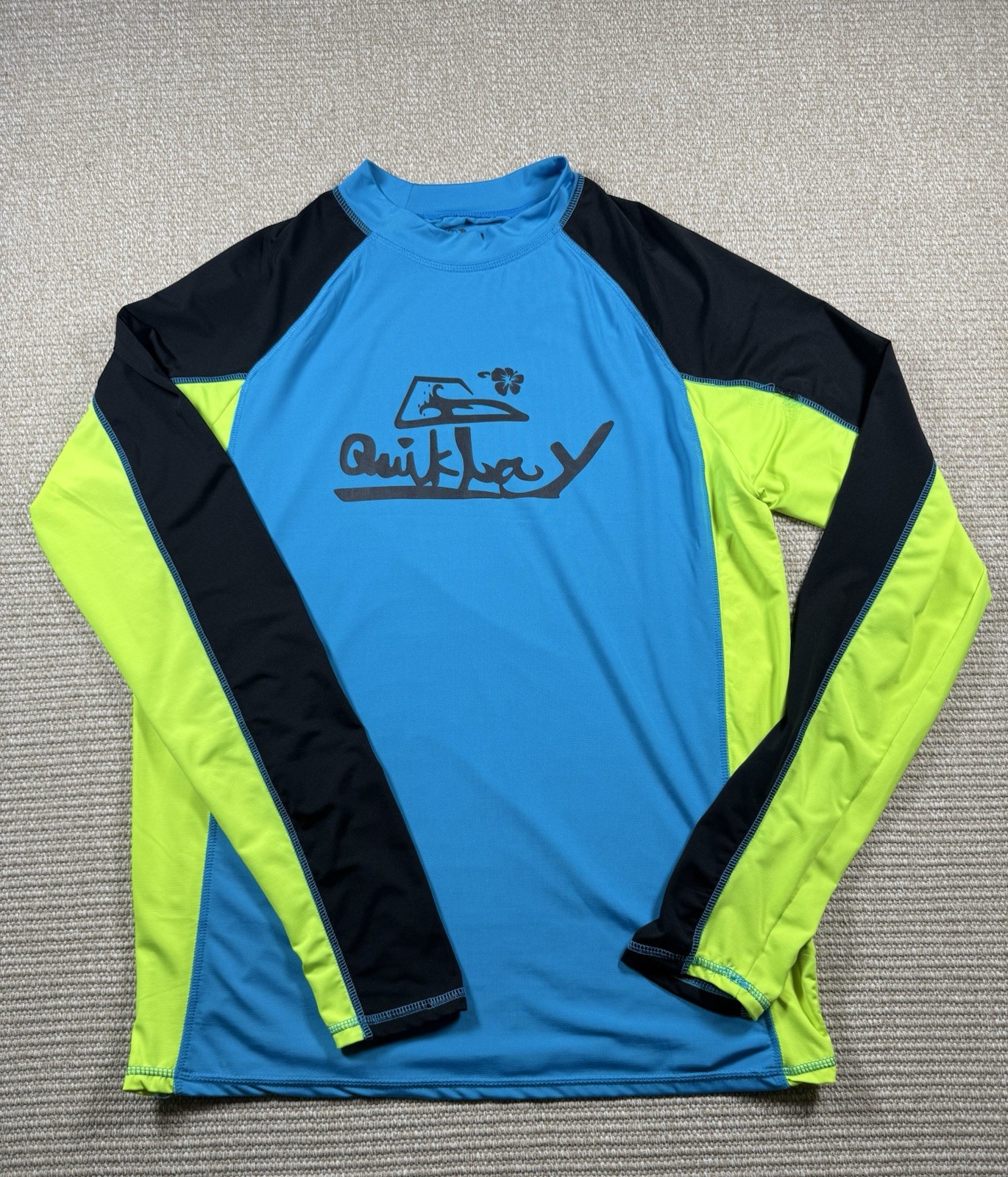 Camisa de Surf Quiksilver Azul Lima Manga Larga Rashguard XL Top de Natación Paleta Sol