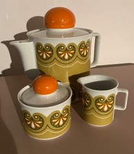 70s  Schirnding Bavaria Funky  Orange & Mustard Teapot/ Sugar/ Creamer Set