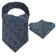 Mens Vintage Circle Pattern Cravat Set with Hanky Casual Self 136-dark Navy