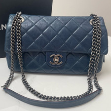 Chanel Classic Flap Bag Blue Quilted Caviar Silver Hardware Vintage