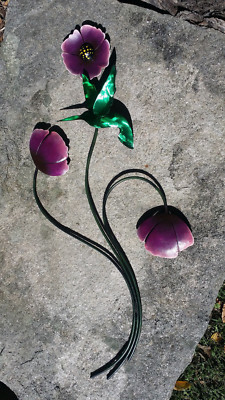 El Colibri Metal Handmade Painted Art Mexican Hummingbird Flowers 24''x11'' 471