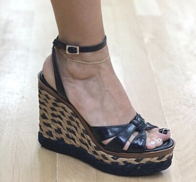 Vince Camuto Phoenixx  Black Leather High Wedge Platform Sandal