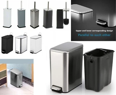 OPTIMAL PRODUCTS 5L Slim Lid Pedal Bin Soft Close Brush Holder Waste Paper Dustbin Home Office