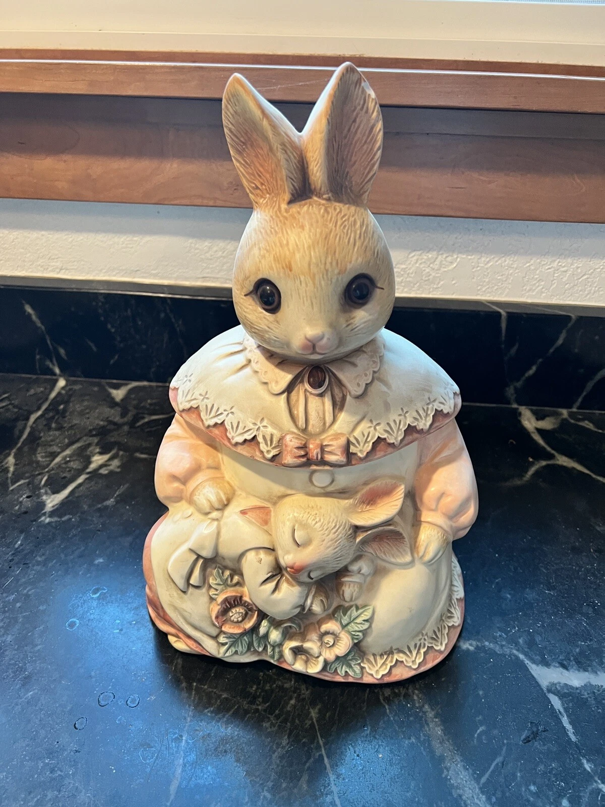 Vintage 1980s Bunny Rabbit and Sleeping Baby Ceramic Cookie Jar Hart & Stuart